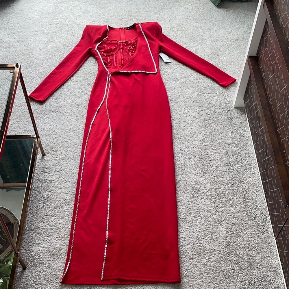 Red Long Sleeve Cocktail Gown